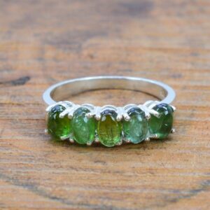 Green Tourmaline Sterling Silver Ring: Handmade 5-stone Jewelry