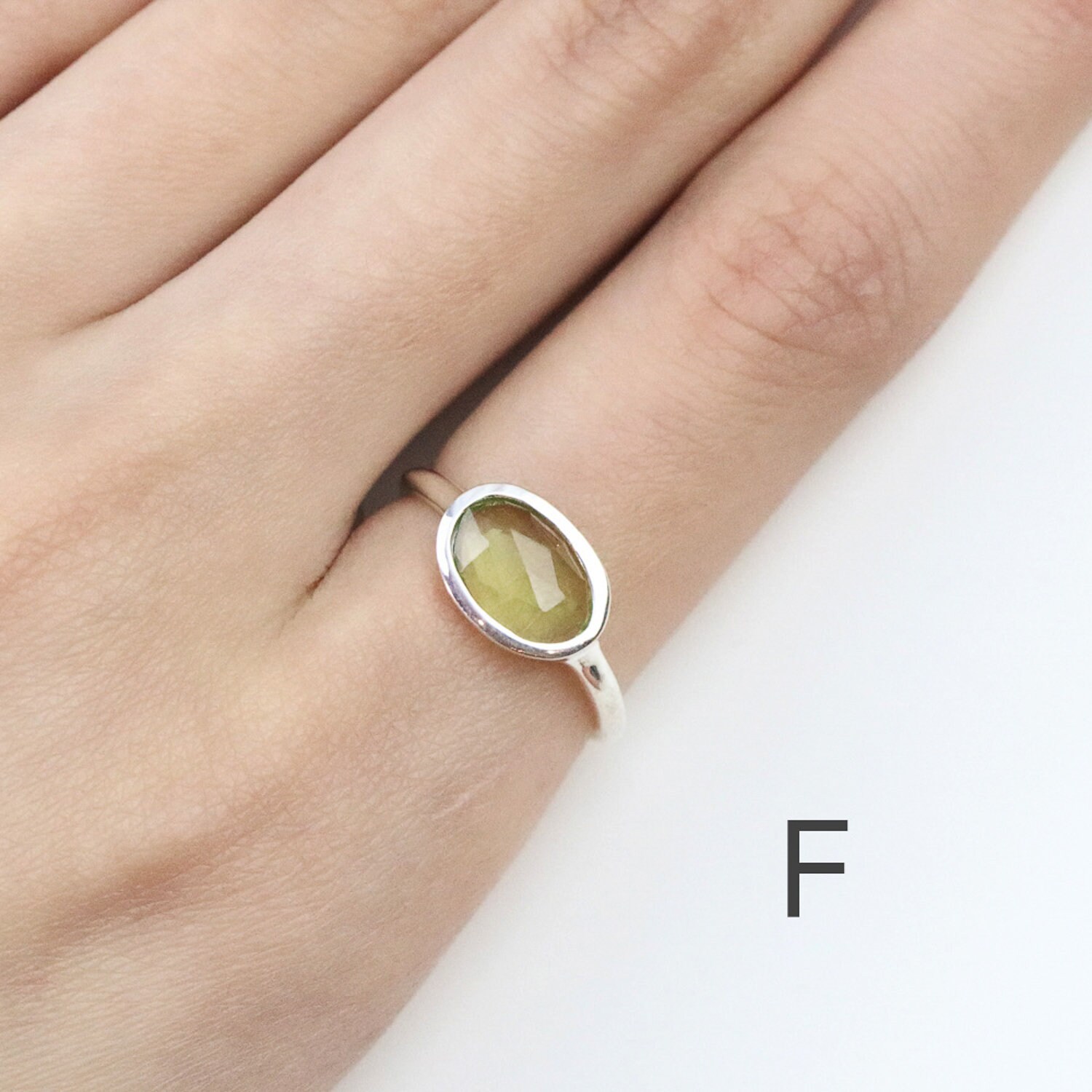 Sterling Silver Green Tourmaline Ring: Rose Cut Gemstone Sterling Silver Green Tourmaline Ring: Rose Cut Gemstone