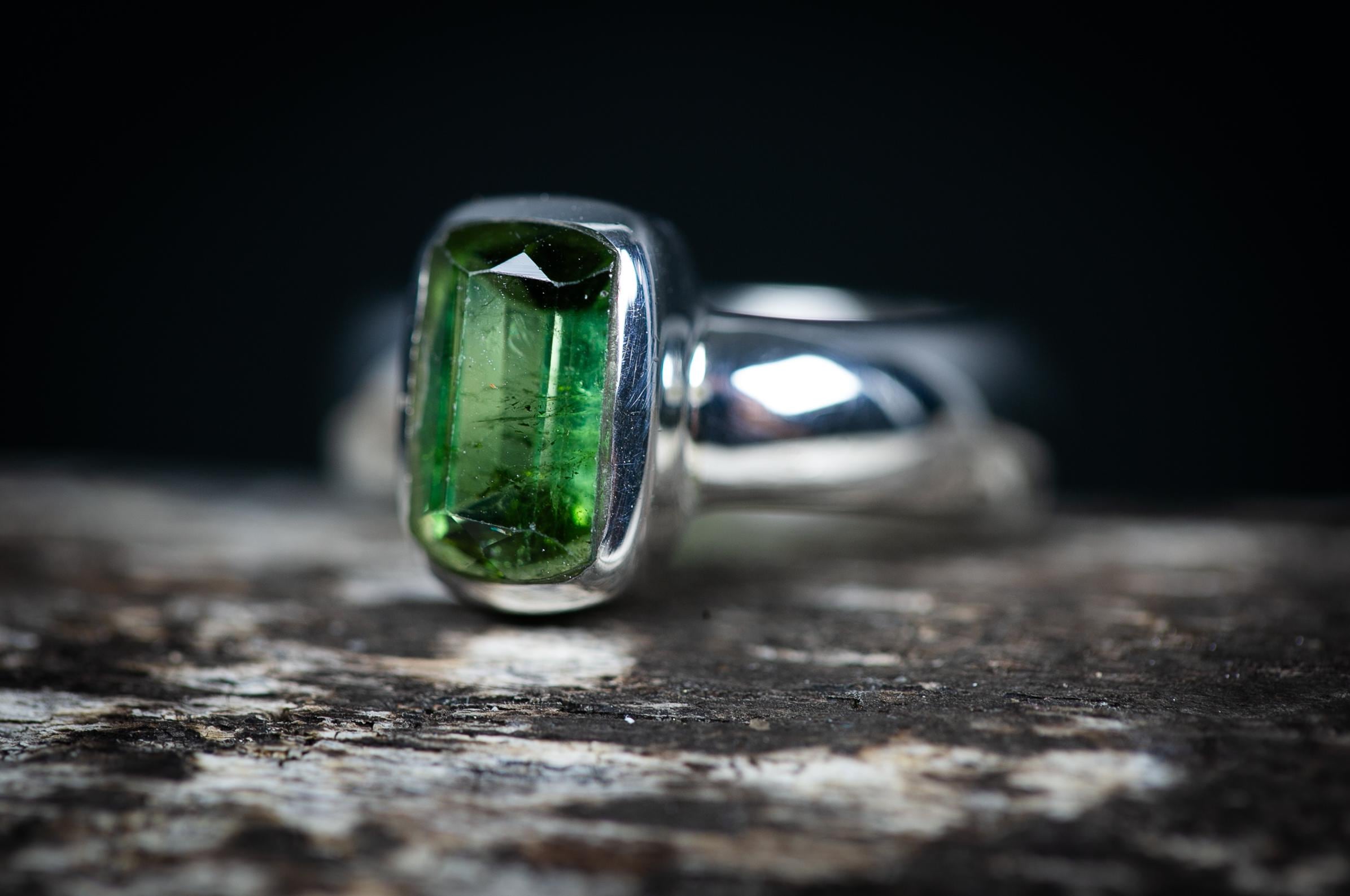 Green Tourmaline Sterling Silver Ring - Size 5 Green Tourmaline Sterling Silver Ring - Size 5