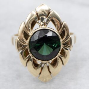 Vintage 14K Gold Green Tourmaline Ring, Mid-Century Dinner Ring Vintage 14K Gold Green Tourmaline Ring, Mid-Century Dinner Ring