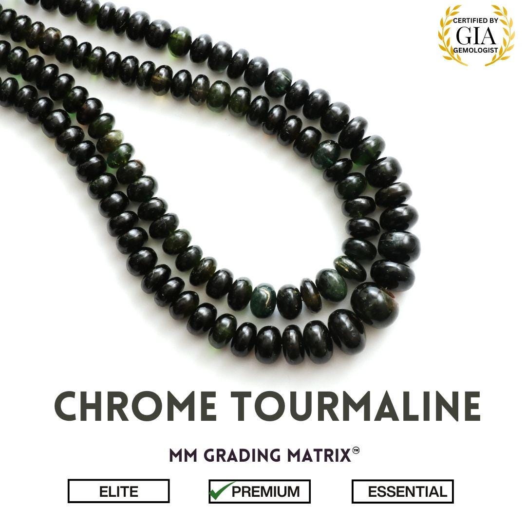 5-10mm Chrome Tourmaline Smooth Rondelle Beads, Tourmaline Plain Gemstone Beads, Green Tourmaline Beads For Jewelry Making, Tourmaline Beads
