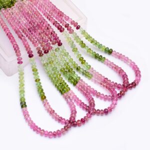 Calabar Mines Multi Tourmaline 5mm-6mm Smooth Rondelle | 16inch Strand | Natural Aaa+ Pink / Green Tourmaline Precious Gemstone Loose Beads Calabar Mines Multi Tourmaline 5mm-6mm Smooth Rondelle | 16inch Strand | Natural Aaa+ Pink / Green Tourmaline Precious Gemstone Loose Beads