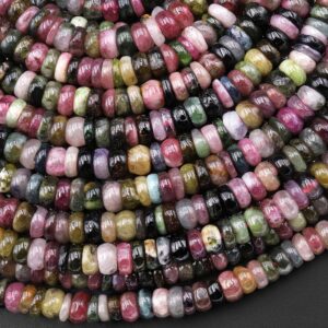 Natural Pink Green Tourmaline Heishi Rondelle Beads 5mm 6mm Gemstone 15.5" Strand