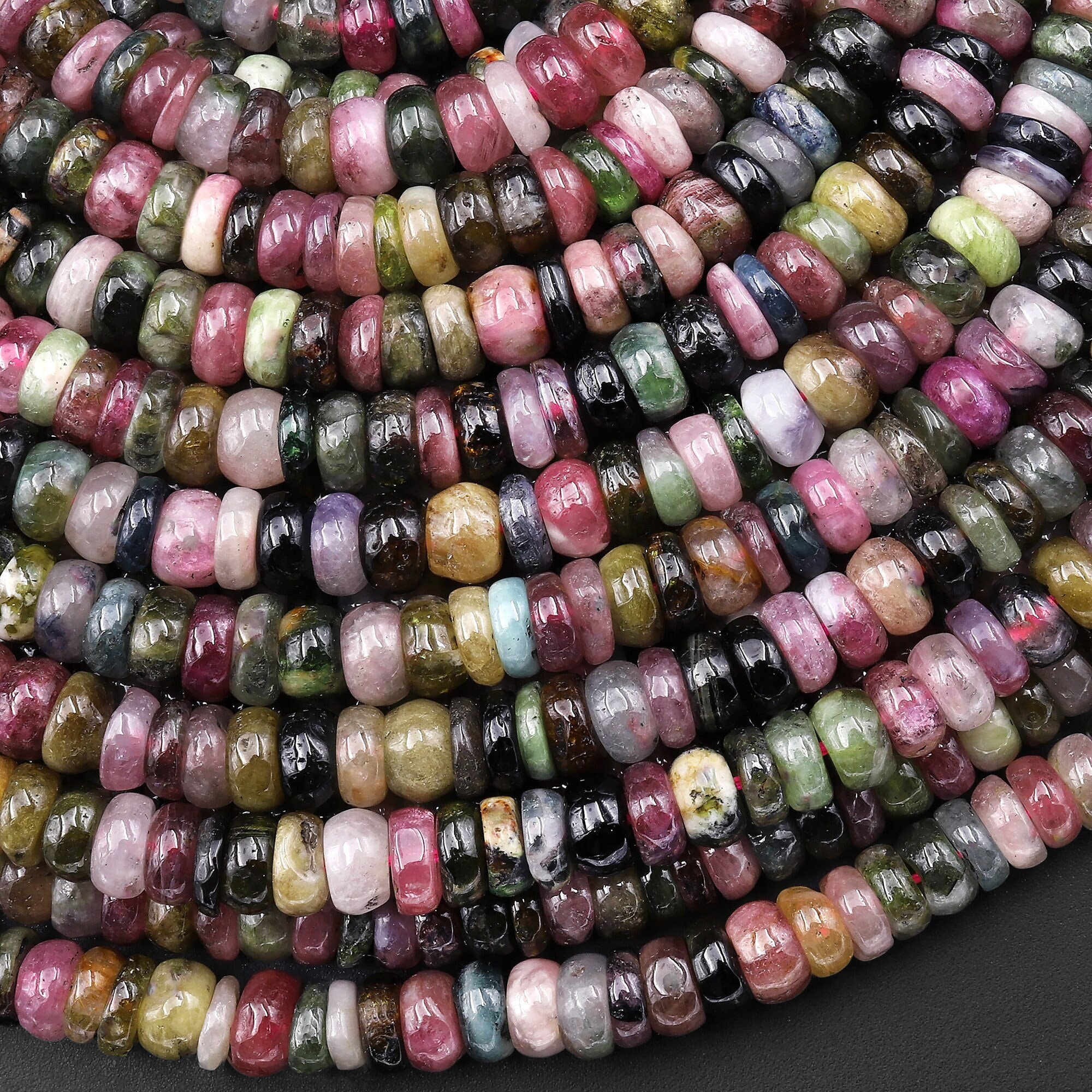 Natural Pink Green Tourmaline Heishi Rondelle Beads 5mm 6mm Gemstone 15.5" Strand