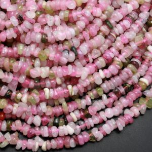 Natural Pink Green Tourmaline Freeform Heishi Rondelle Beads Gemstone 15.5" Strand
