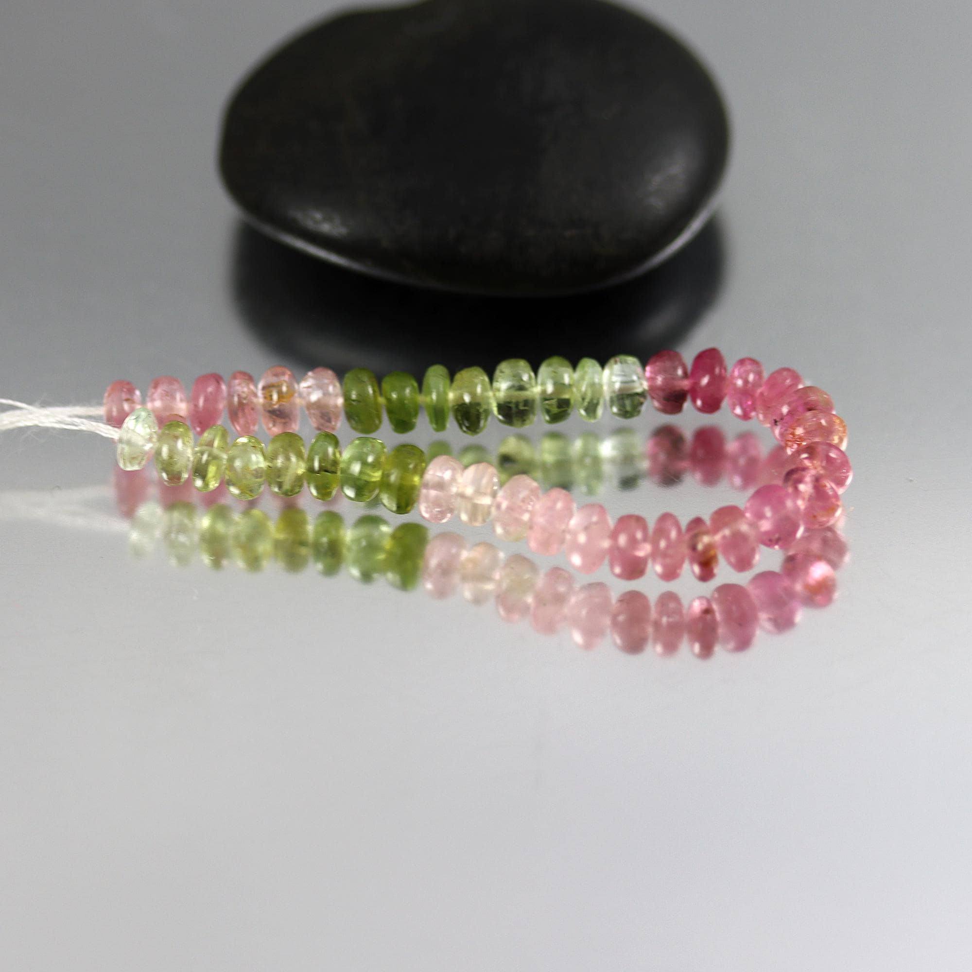 Pink Green Tourmaline Smooth Rondelle Beads - 4 Inches - 4 Mm