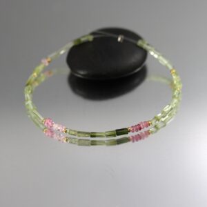 Tiny Green Tourmaline Crystal Beads With Tiny Pink Green Rondelles - 6.5 Inches - 2 To 3mm Tiny Green Tourmaline Crystal Beads With Tiny Pink Green Rondelles - 6.5 Inches - 2 To 3mm