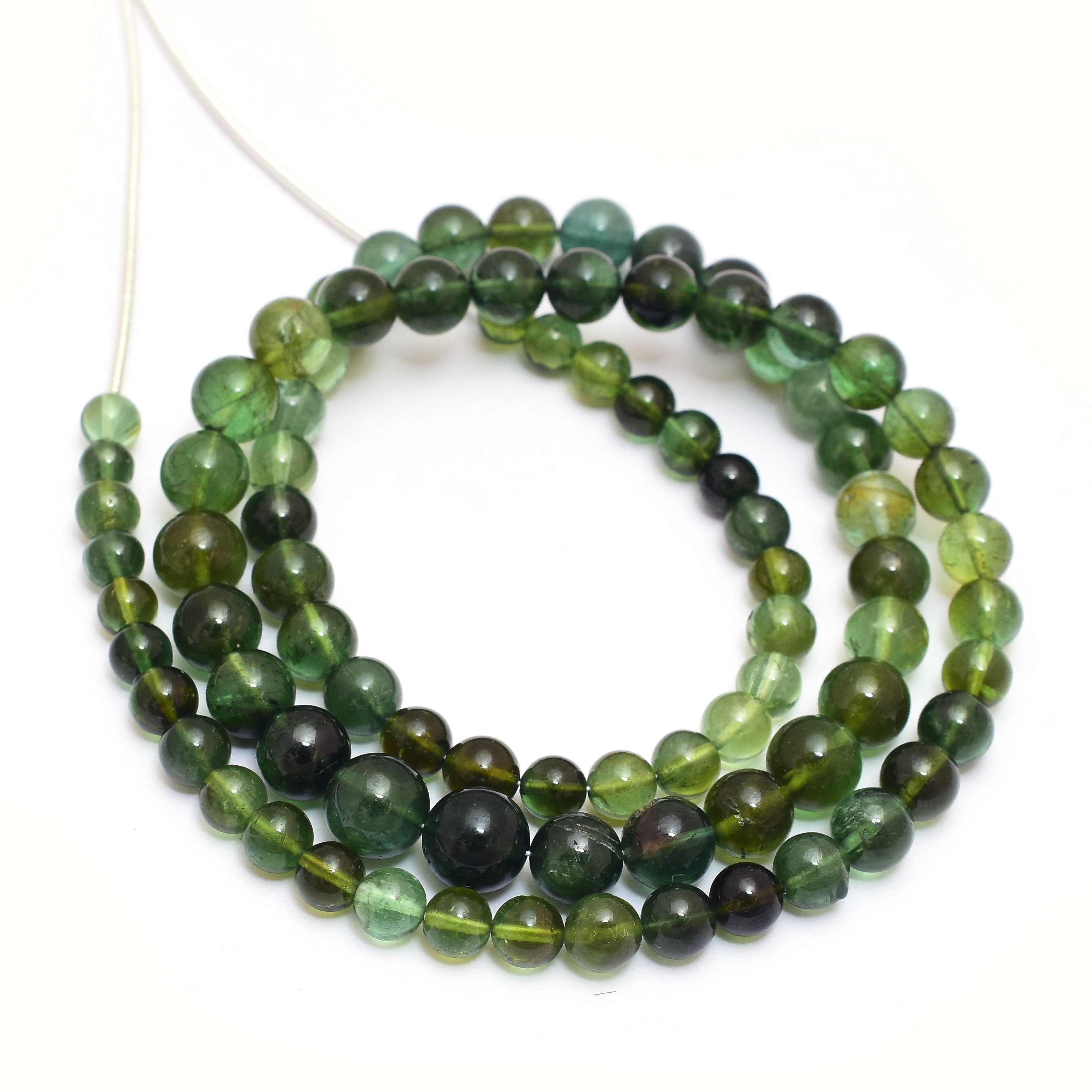 Aaa+ Green Tourmaline 5mm-8mm Smooth Round Beads | 20inch Strand | Natural Verdelite Tourmaline Precious Gemstone Loose Sphere Balls Beads