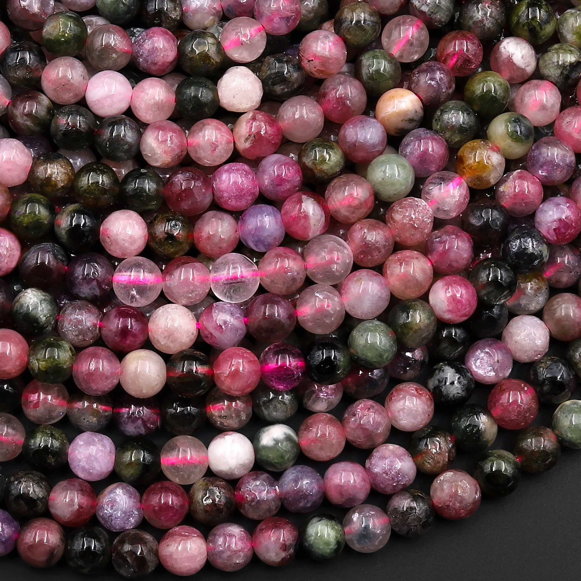 Aaa Natural Pink Green Tourmaline 4mm Smooth Round Beads 15.5" Strand