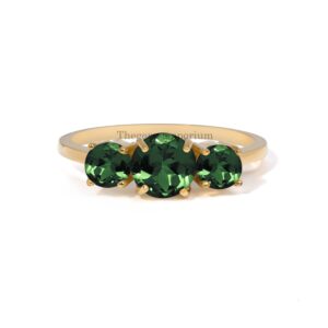 Natural Round Cut Green Tourmaline Ring,14k Gold Three Stone Statement Ring,october Birthstone,wedding Anniversary Band,promise Gift For Her Natural Round Cut Green Tourmaline Ring,14k Gold Three Stone Statement Ring,october Birthstone,wedding Anniversary Band,promise Gift For Her