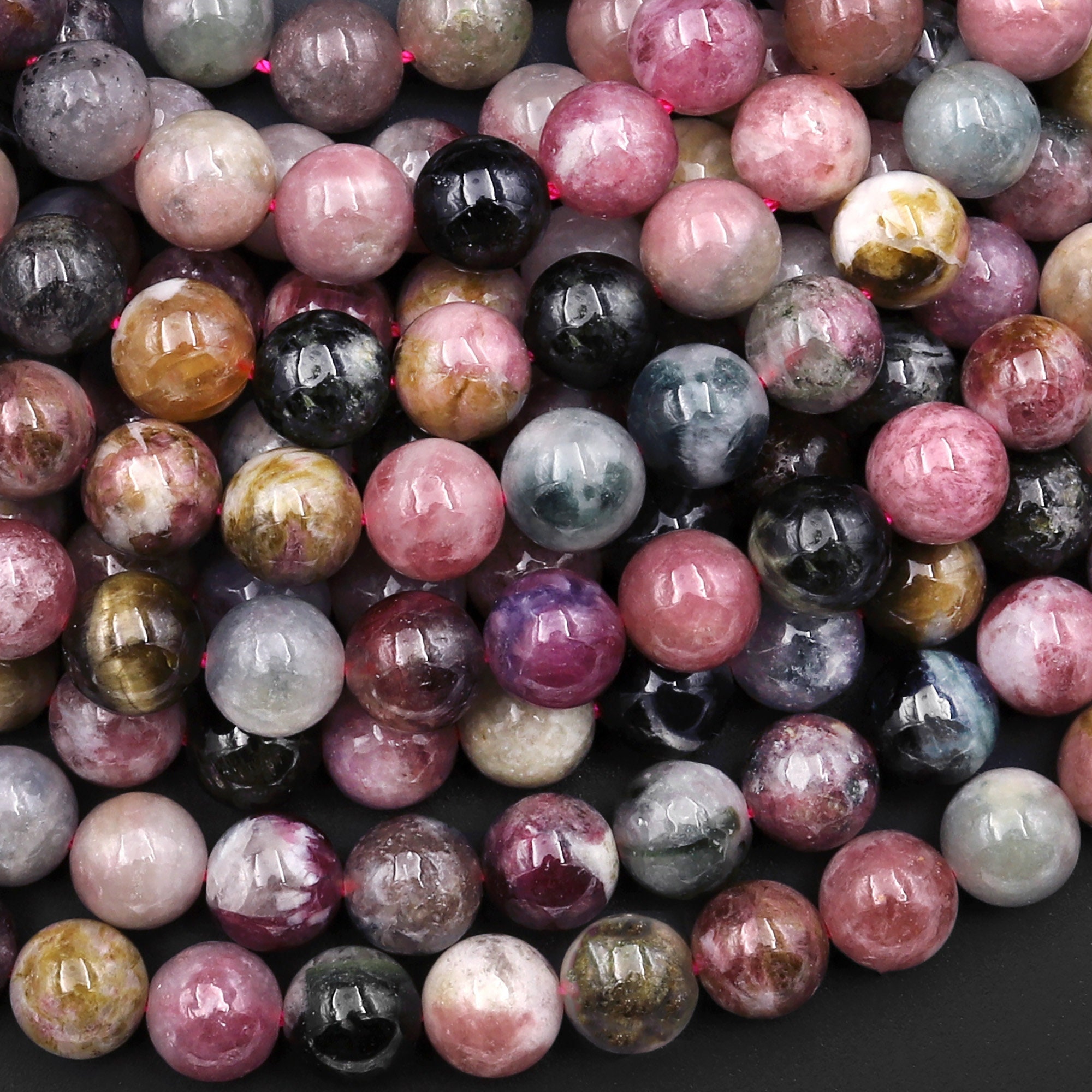 Natural Multicolor Watermelon Pink Green Tourmaline Round Beads 5mm 8mm 15.5" Strand