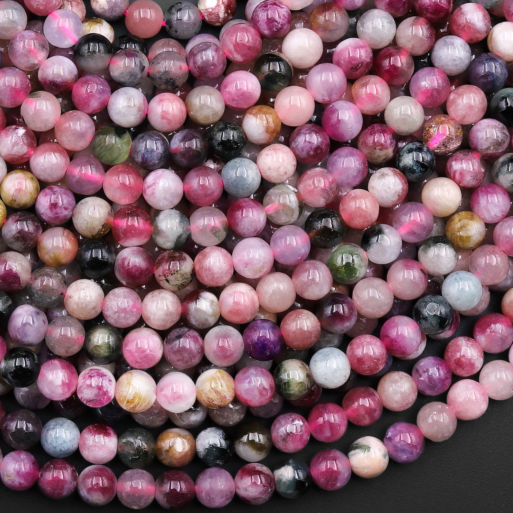 Natural Multicolor Watermelon Pink Green Tourmaline Smooth Round Beads 5mm 15.5" Strand Natural Multicolor Watermelon Pink Green Tourmaline Smooth Round Beads 5mm 15.5" Strand