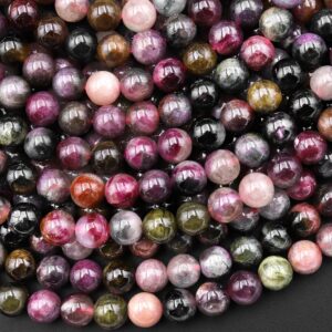 Natural Multicolor Watermelon Pink Green Tourmaline Smooth 6mm Round Beads 15.5" Strand