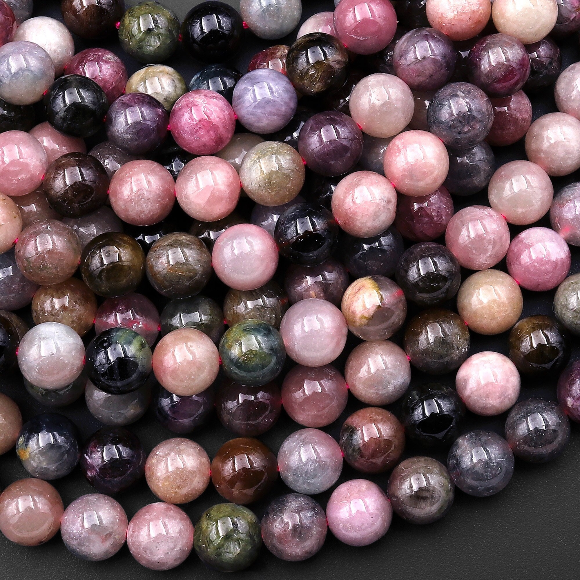 Natural Multicolor Watermelon Pink Green Tourmaline Smooth 8mm Round Beads 15.5" Strand Natural Multicolor Watermelon Pink Green Tourmaline Smooth 8mm Round Beads 15.5" Strand