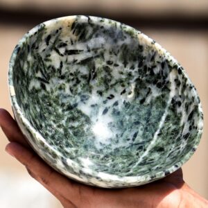 Green Tourmaline Crystal Altar Bowl: Hand Carved Meditation Singing Bowl Green Tourmaline Crystal Altar Bowl: Hand Carved Meditation Singing Bowl