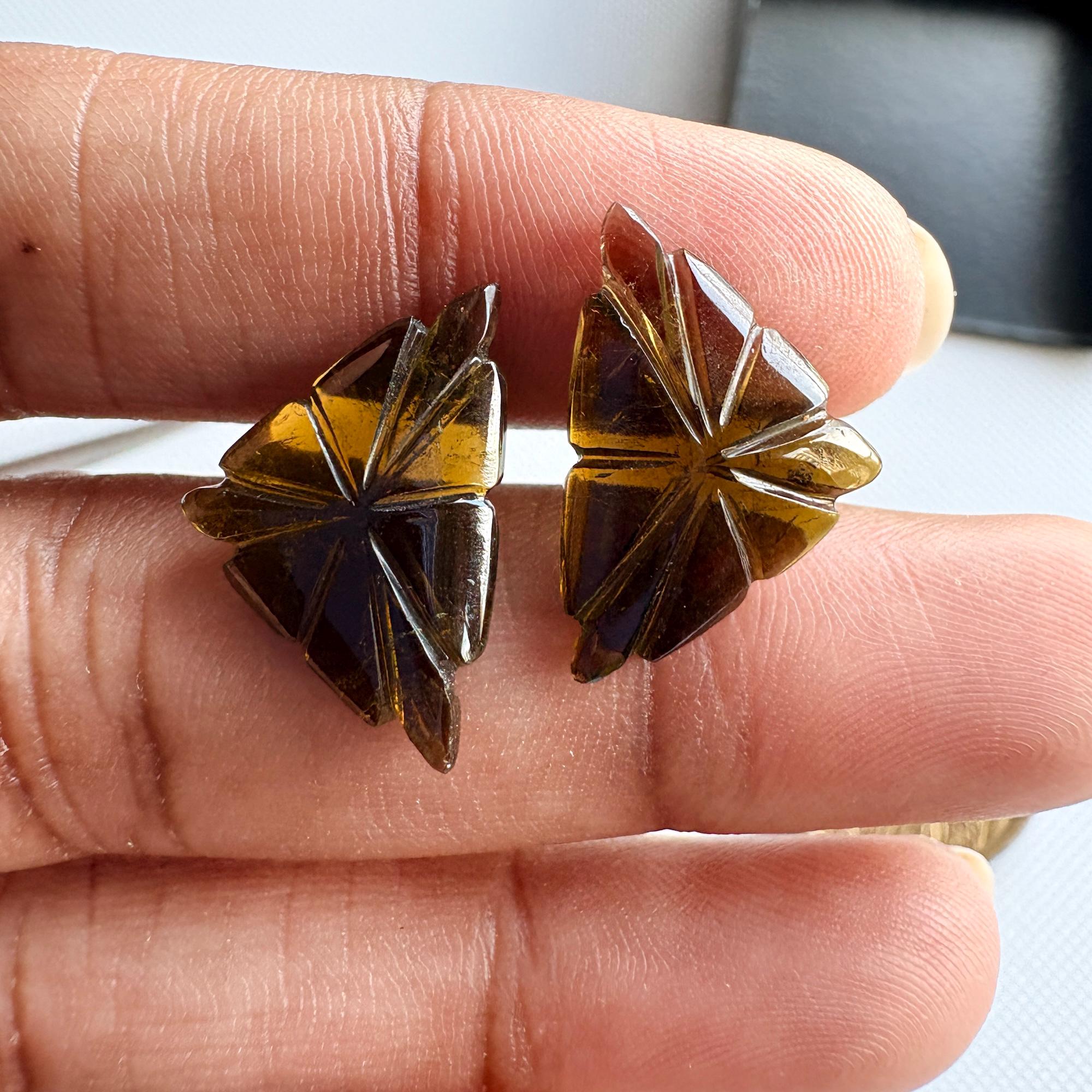 Hand Carved Green Tourmaline Natural Gemstone Carving, Matched Pairs 13x17mm Each, Sku-tc13 Hand Carved Green Tourmaline Natural Gemstone Carving, Matched Pairs 13x17mm Each, Sku-tc13