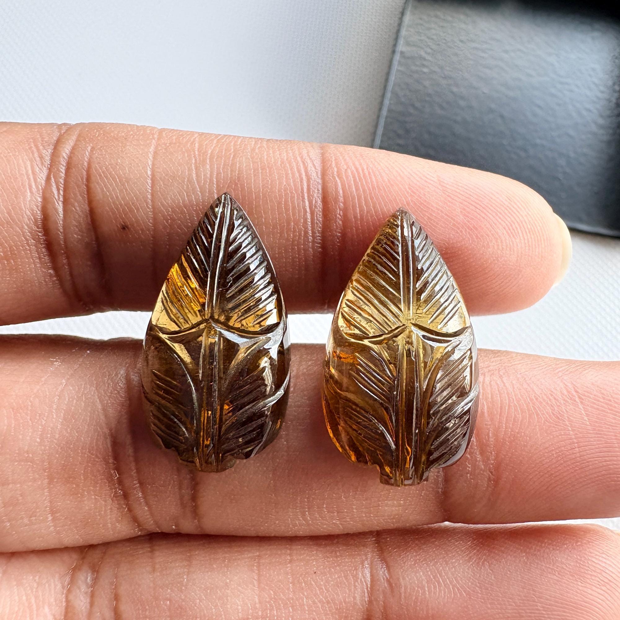 Hand Carved Natural Green Tourmaline Gemstone Carving, Matched Pairs 22x12mm Each, Sku-tc11 Hand Carved Natural Green Tourmaline Gemstone Carving, Matched Pairs 22x12mm Each, Sku-tc11