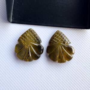 Natural Tourmaline Gemstone Carving Hand Carved Matched Pairs, Green Tourmaline Carved Leaves, 15x16mm Each, SKU-TC16 Natural Tourmaline Gemstone Carving Hand Carved Matched Pairs, Green Tourmaline Carved Leaves, 15x16mm Each, SKU-TC16