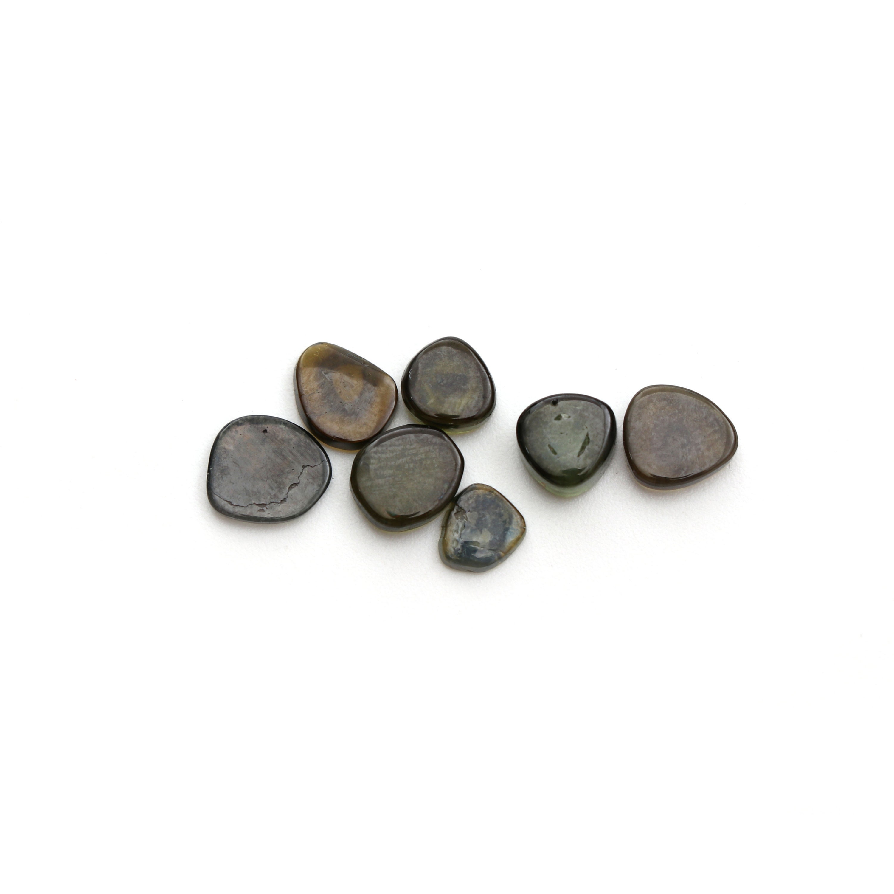 Natural Green Tourmaline Smooth Slice Loose Gemstone, 5x6 Mm To 7x7 Mm, Tourmaline Slice Jewelry Making Gemstone, Set Of 7 Pieces
