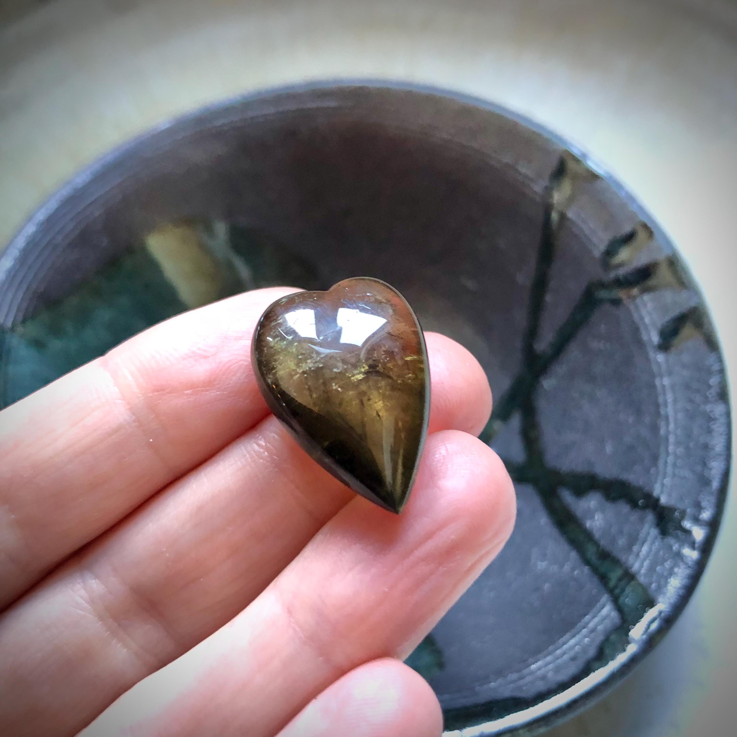 Green Verdilite Heart With Cat's Eye Effect, Large Tourmaline Pocket Gem, High Quality Tourmaline Heart, Green Tourmaline, Self Love