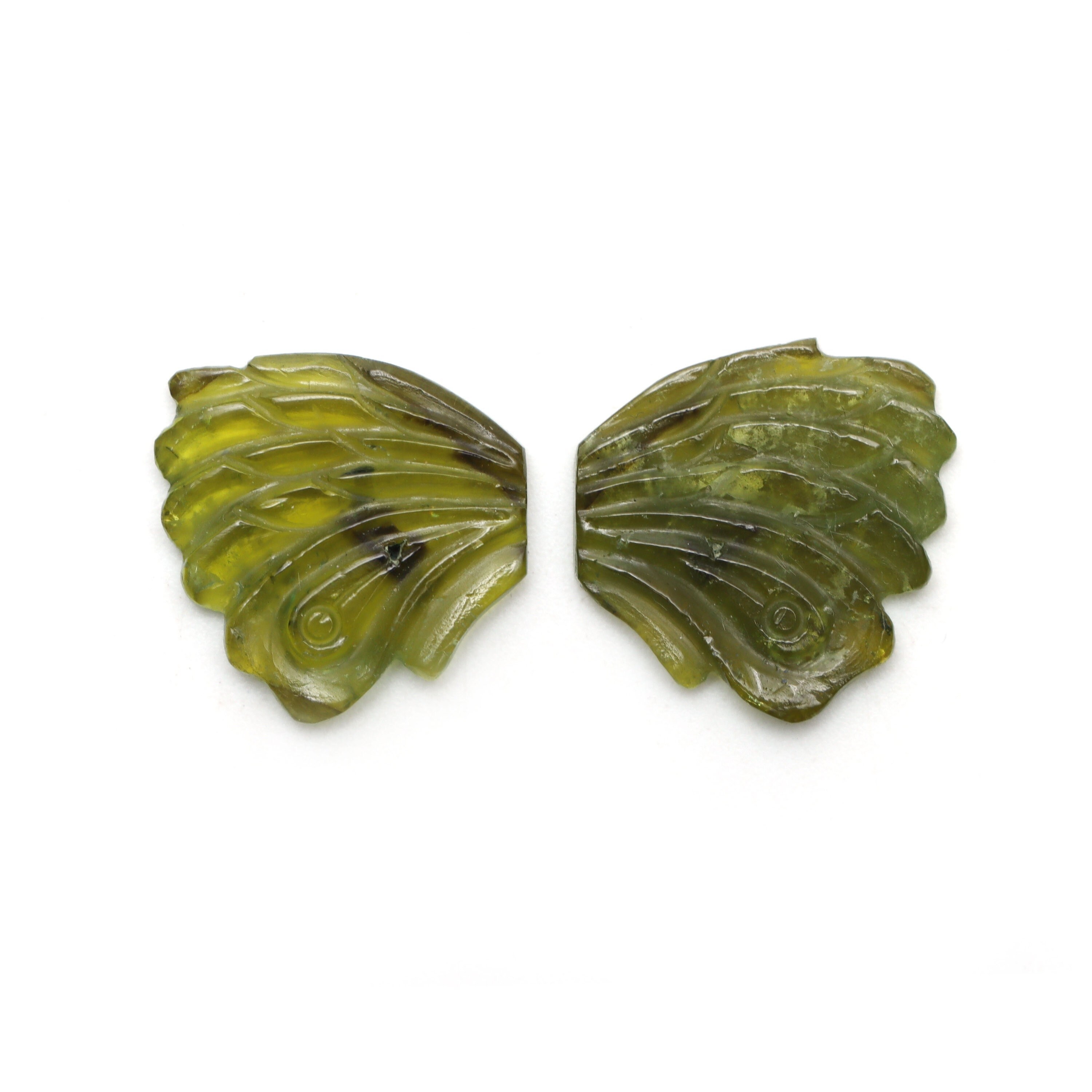 Green Tourmaline Wings Carving Loose Gemstone, 18x19 Mm, Green Tourmaline Jewelry Making Gemstone, Pair Of ( 2 Pieces )