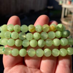 Green & yellow Calcite 8mm gemstone single beaded bracelet