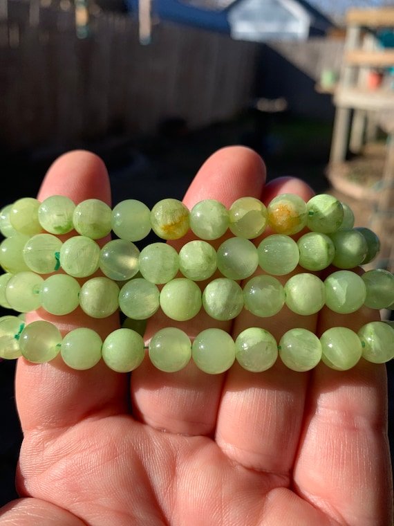 Green & Yellow Calcite 8mm Gemstone Single Beaded Bracelet