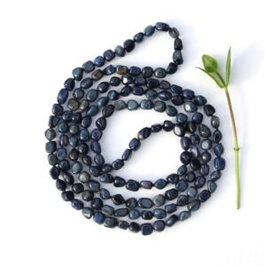 Hand Knotted Dumortierite Necklace: Long Blue Gemstone Beaded Jewelry