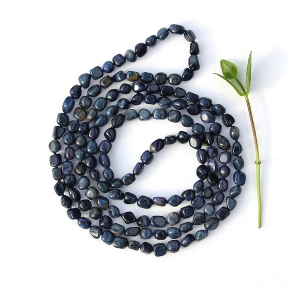 Hand Knotted Dumortierite Necklace: Long Blue Gemstone Beaded Jewelry
