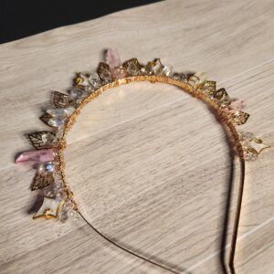Hand-wired Rose Quartz Crystal Crown, Celestial Headpiece, Bridal Fairy Costume Accessory