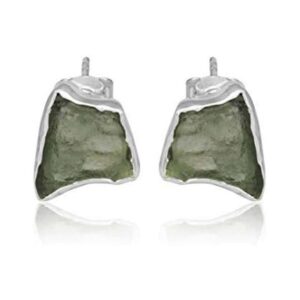 Handmade 925 Sterling Silver Moldavite Earrings: Czech Rough Gemstone