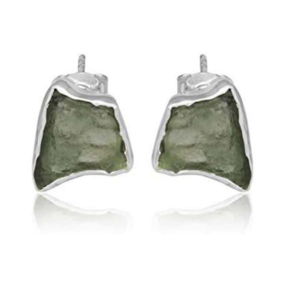 Handmade 925 Sterling Silver Moldavite Earrings: Czech Gemstone Jewelry