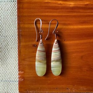 Handmade Banded Calcite Gemstone Copper Wire Wrapped Hypoallergenic Long Earrings Handmade Banded Calcite Gemstone Copper Wire Wrapped Hypoallergenic Long Earrings