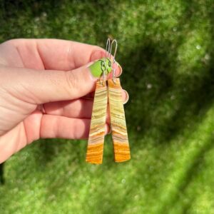 Handmade Banded Calcite Gemstone Silver Wire Wrapped Hypoallergenic Long Earrings Handmade Banded Calcite Gemstone Silver Wire Wrapped Hypoallergenic Long Earrings