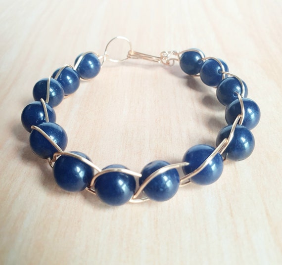 Handmade Dumortierite Beaded Bracelet: Gold Wire Wrap Crystal Jewelry Handmade Dumortierite Beaded Bracelet: Gold Wire Wrap Crystal Jewelry