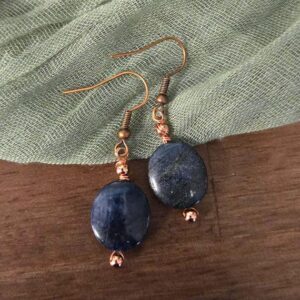 Handmade Dumortierite Copper Dangle Earrings: Third Eye Chakra Gemstone Jewelry Mothers Day Gift