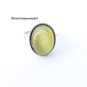 Handmade Green Calcite Ring: 925 Sterling Silver Boho Jewelry