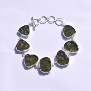 Handmade Moldavite Bracelet: 925 Sterling Silver Rough Gemstone