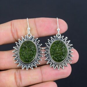 Handmade Moldavite Earrings: 925 Sterling Silver Gemstone Jewelry