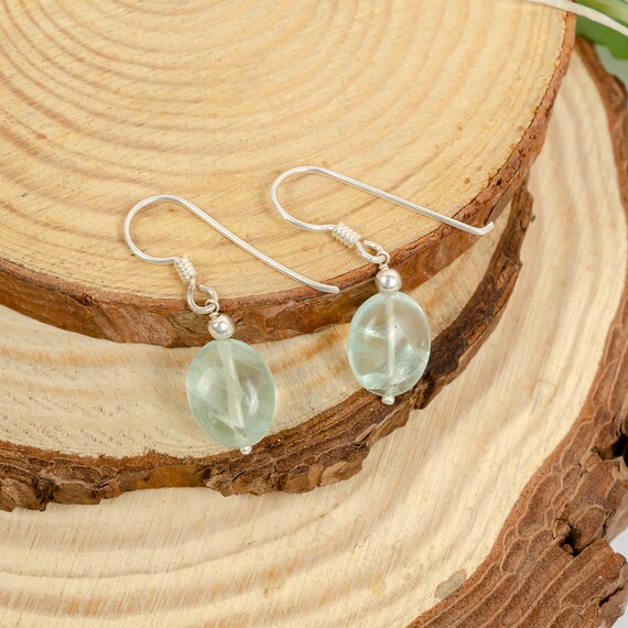 Handmade Natural Green Calcite Gemstone Earring, 925 Sterling Silver Minimalist Jewelry,trendy Dangle,christmas Gift For Grandmother/sister