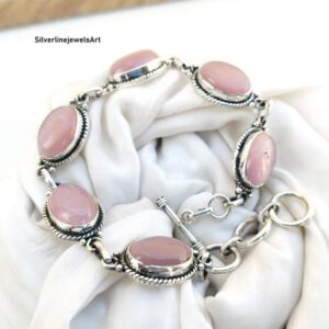 Handmade Pink Calcite Bracelet, 925 Sterling Silver Jewelry Handmade Pink Calcite Bracelet, 925 Sterling Silver Jewelry