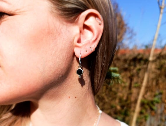 Handmade Sterling Silver Jet Earrings: Gothic Dangle Charm Handmade Sterling Silver Jet Earrings: Gothic Dangle Charm