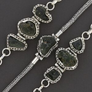 Handmade Sterling Silver Moldavite Bracelet, Adjustable