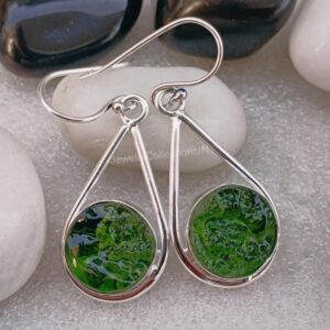Handmade Sterling Silver Moldavite Earrings: Czech Rough Gemstone Jewelry