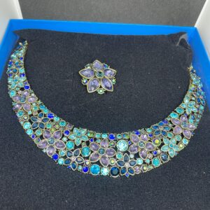 HEIDI DAUS “Fantasy In Florals” Bib Necklace Brooch Enhancer Pin Signed Set NIB