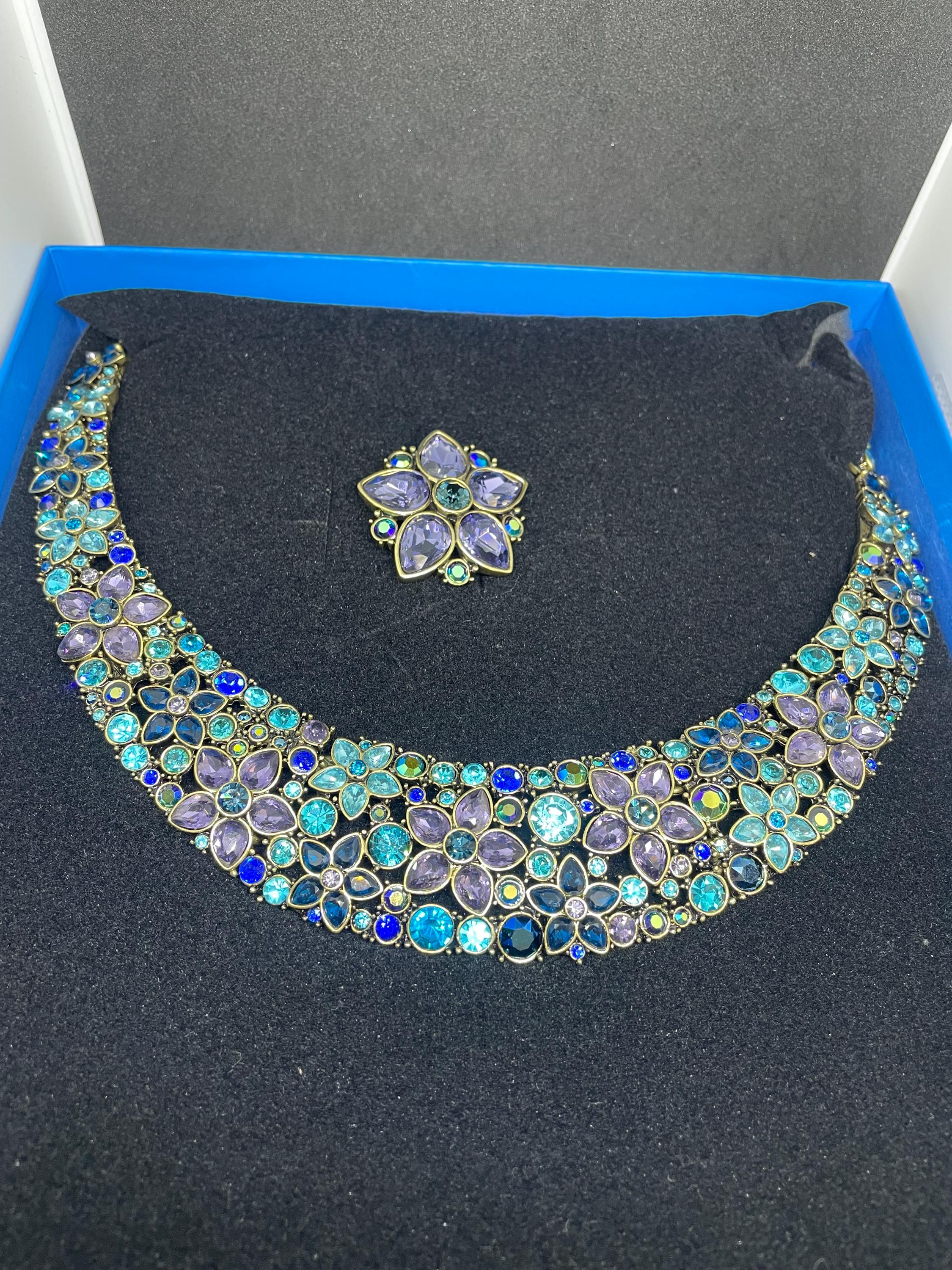 Heidi Daus “fantasy In Florals” Bib Necklace Brooch Enhancer Pin Signed Set Nib