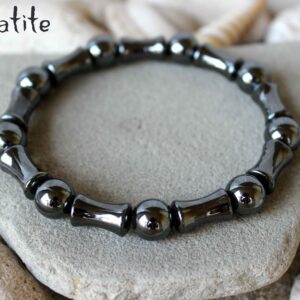 10mm Black Hematite Bracelet, Unisex Hematite Jewelry, Grey Bead Gemstone Bracelet, Chakra Healing Balancing Energy Bracelet, Mens Gift