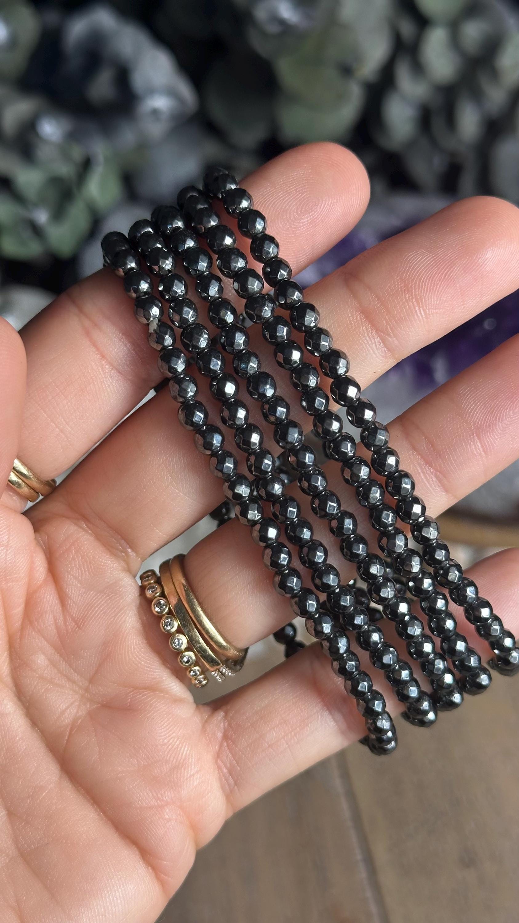 4mm Faceted Hematite Crystal Bracelet: Grounding Intention Jewelry