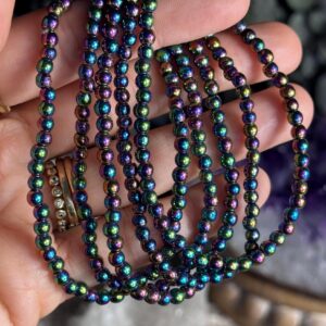 4mm Rainbow Hematite Bracelet: Titanium Aura Crystal Beaded Stretch Jewelry