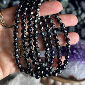 6mm Faceted Metallic Hematite Crystal Bracelet: Grounding Intention Jewelry